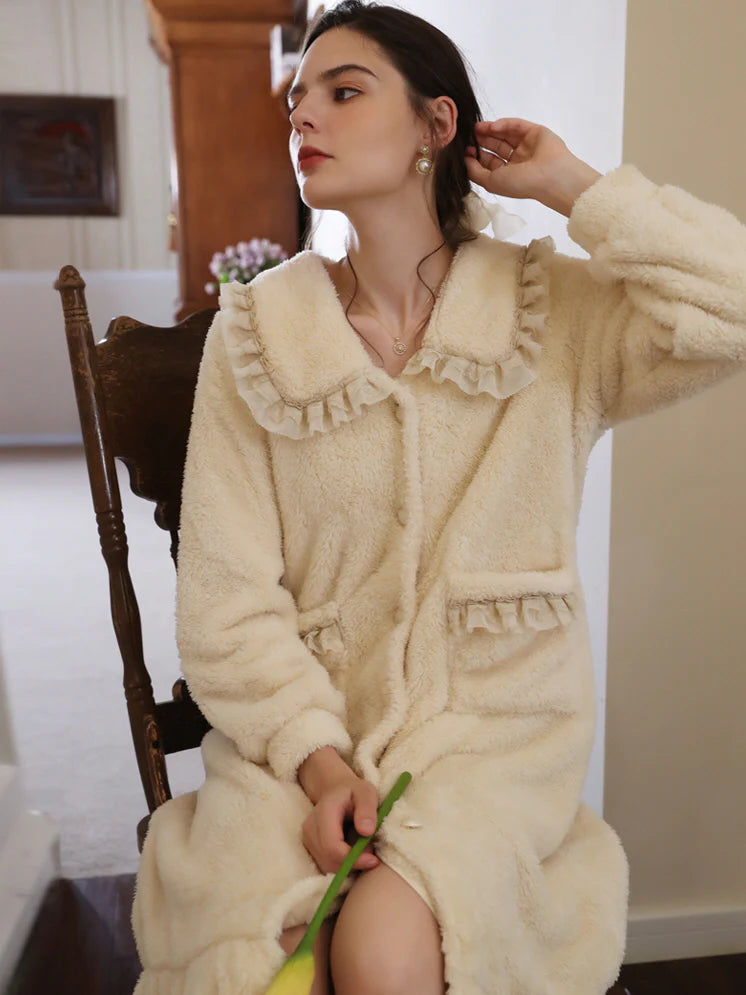 Cozy Dream Ruffle Trim Long Robe
