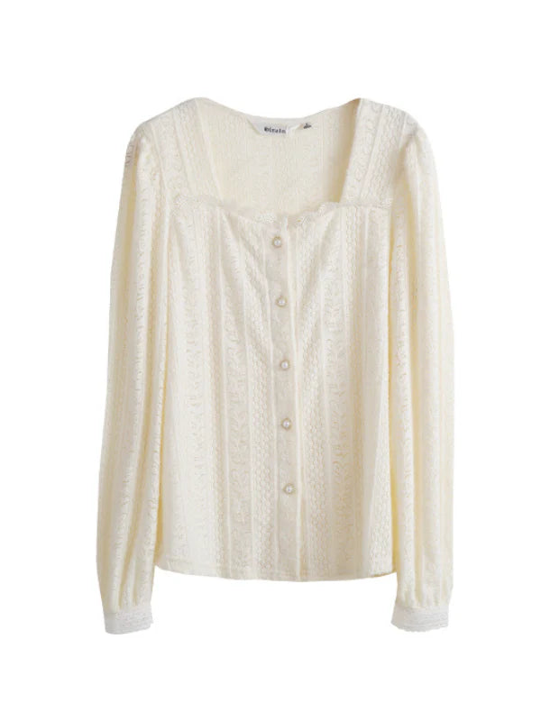 Romantic Pearl Button Knit Blouse