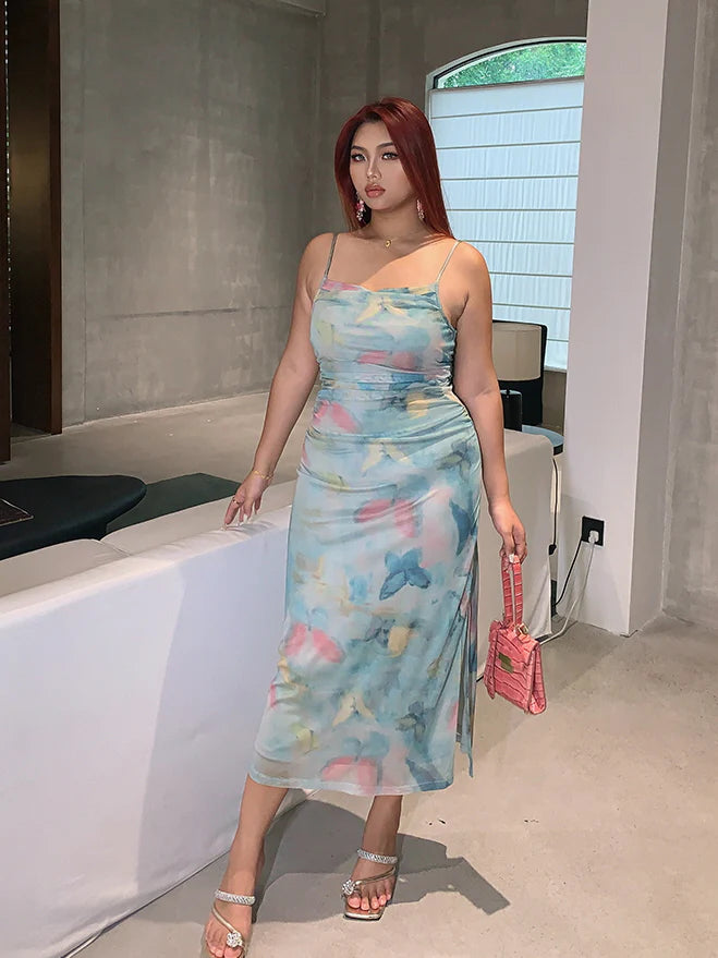 Dreamy Watercolor Mesh Slip Dress