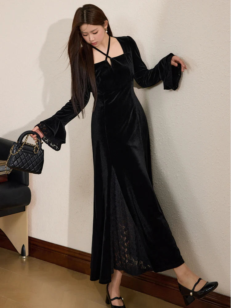 Midnight Velvet Lace Maxi Dress