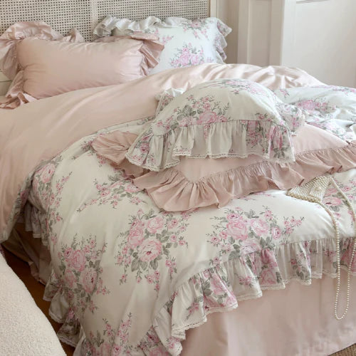 Pink Rose Lace Bedding Set