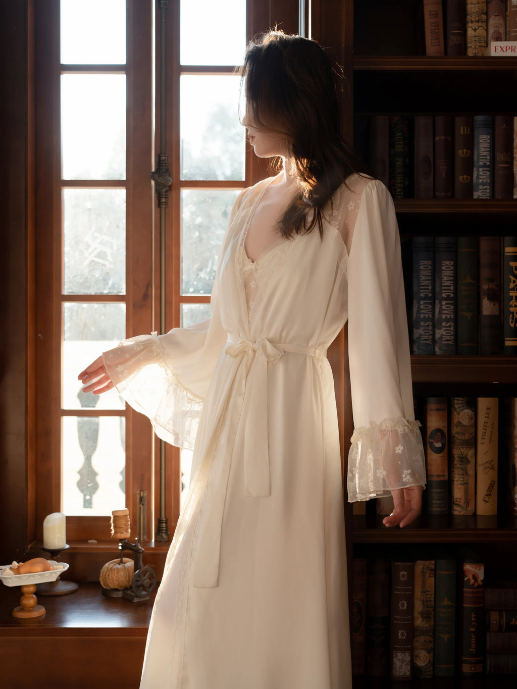 Ivory Whisper Lace Nightgown Set