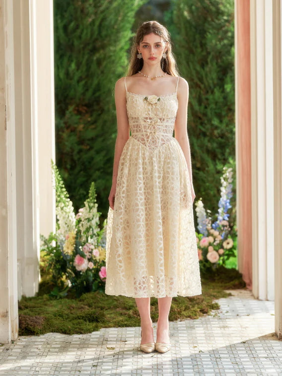 Cream Lace Garden Corset Dress