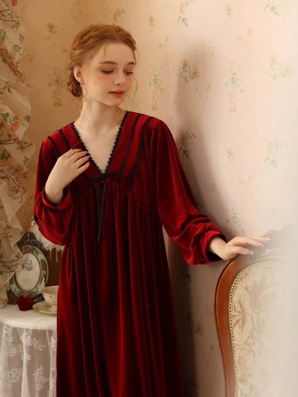 Velvet Moonlight Palace Wine Red Nightgown