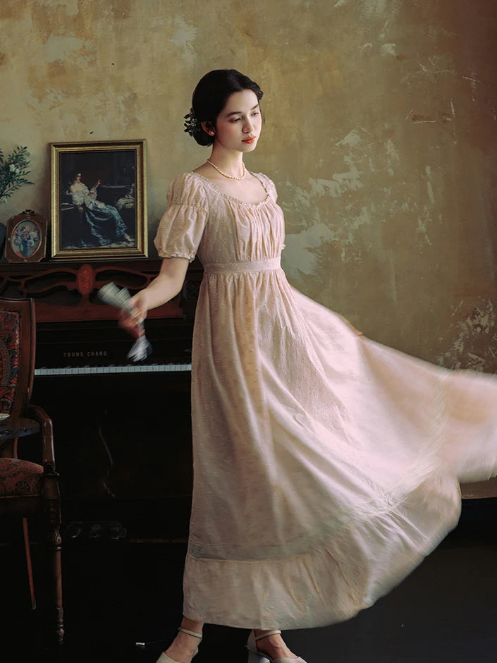 Blush Embroidered Cotton Tea Dress