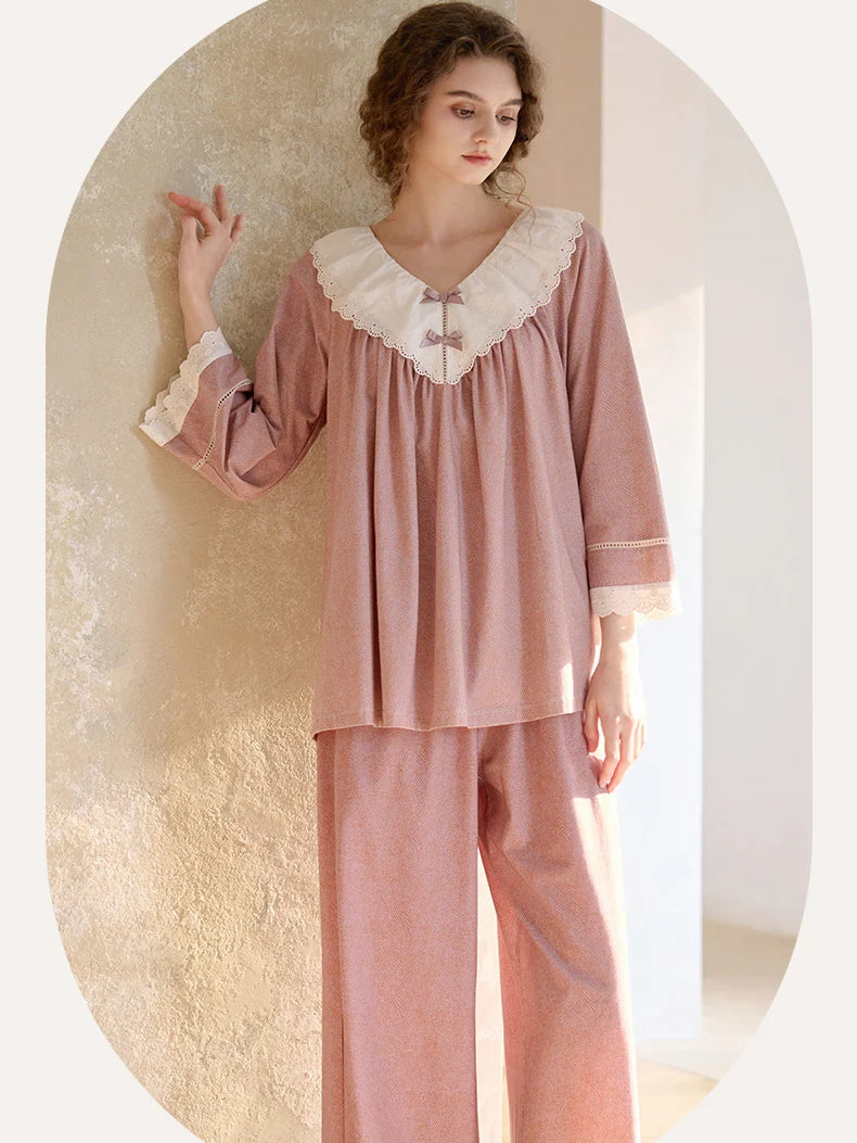 Blush Lace Collar Pajama Set