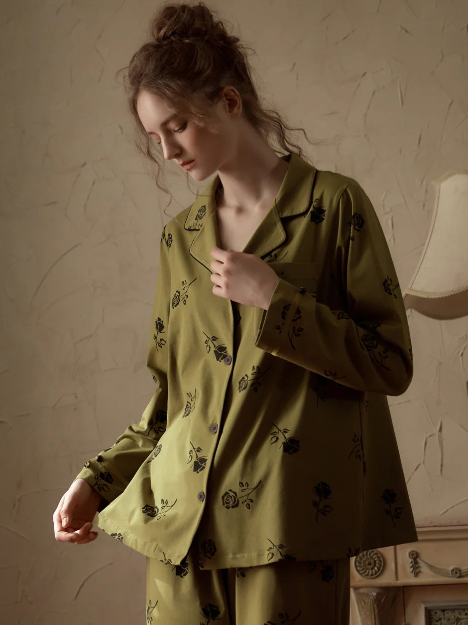 Vintage Rose Embroidered Pajama Set