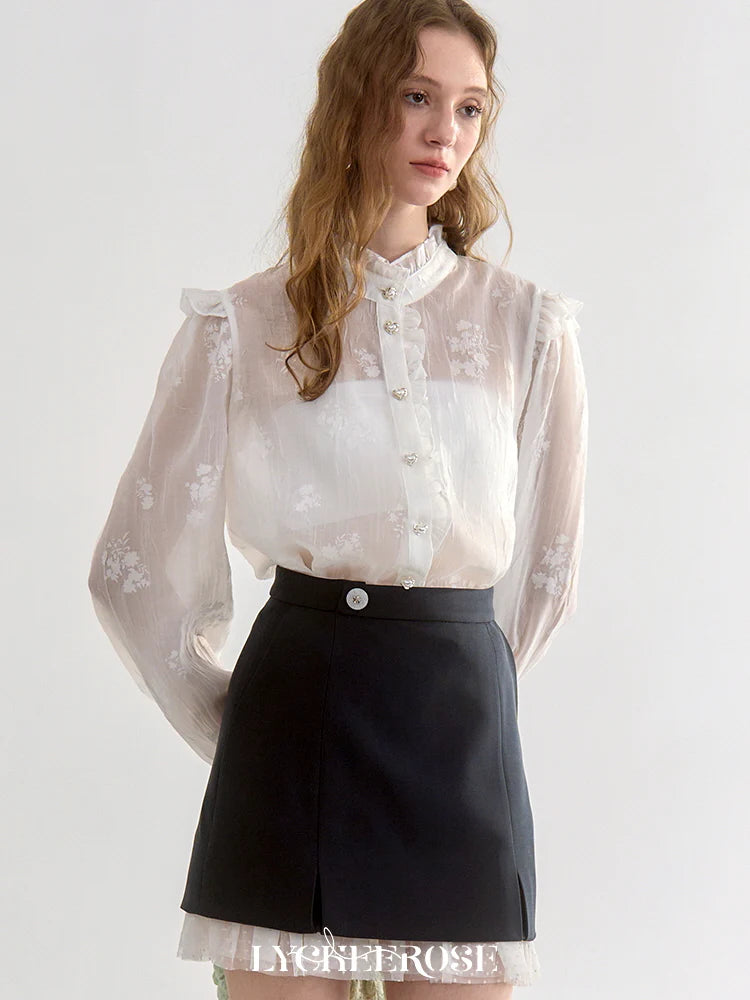 Vintage Pearl Button Lace Blouse