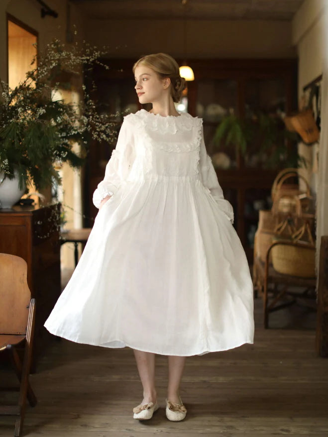 Fountain Embroidery Ramie Dress