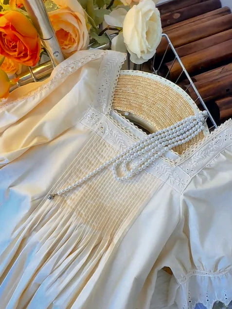 Square Neck Pintuck Cotton Nightgown