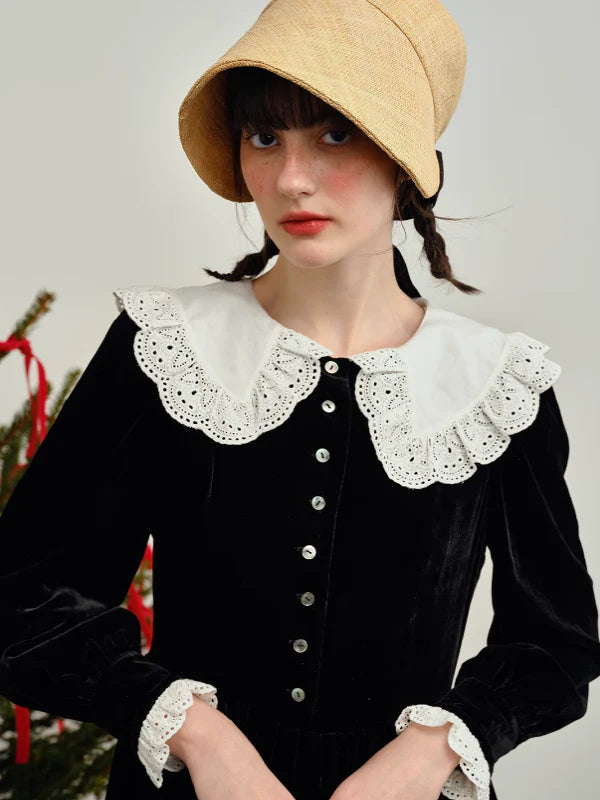 Vintage Elegance Velvet Black Dress