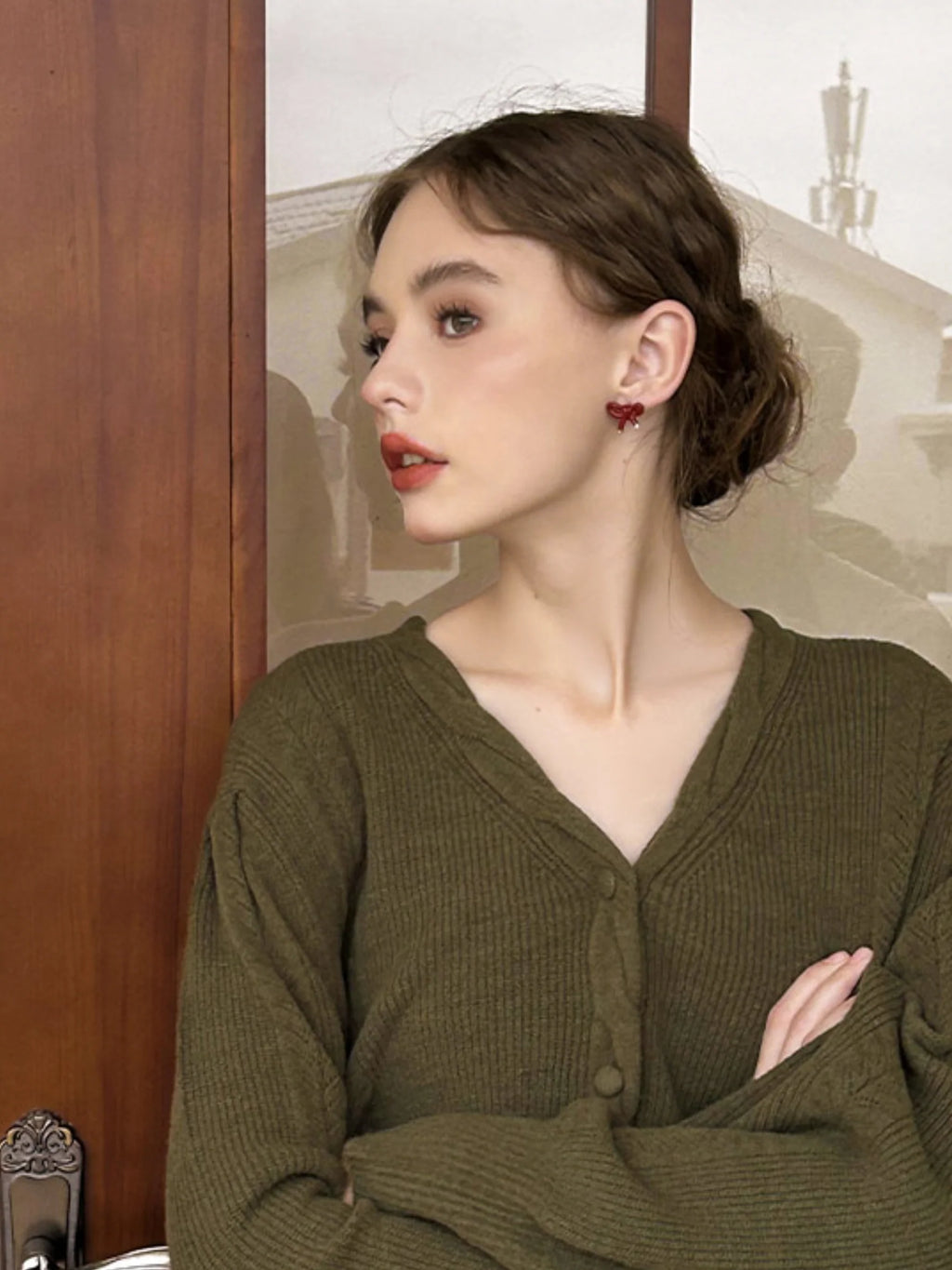 Vintage Red Ribbon Bow Earrings