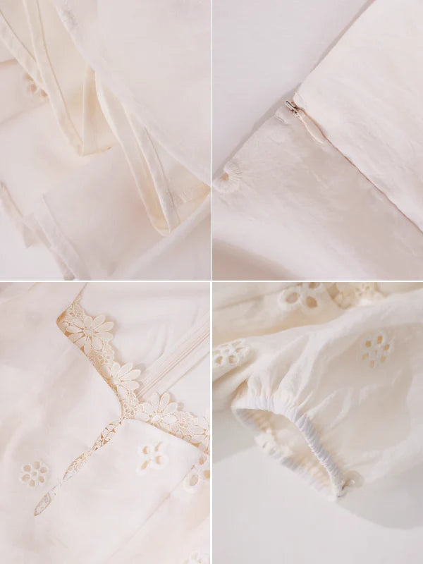 Elegant Daisy Lace White Dress