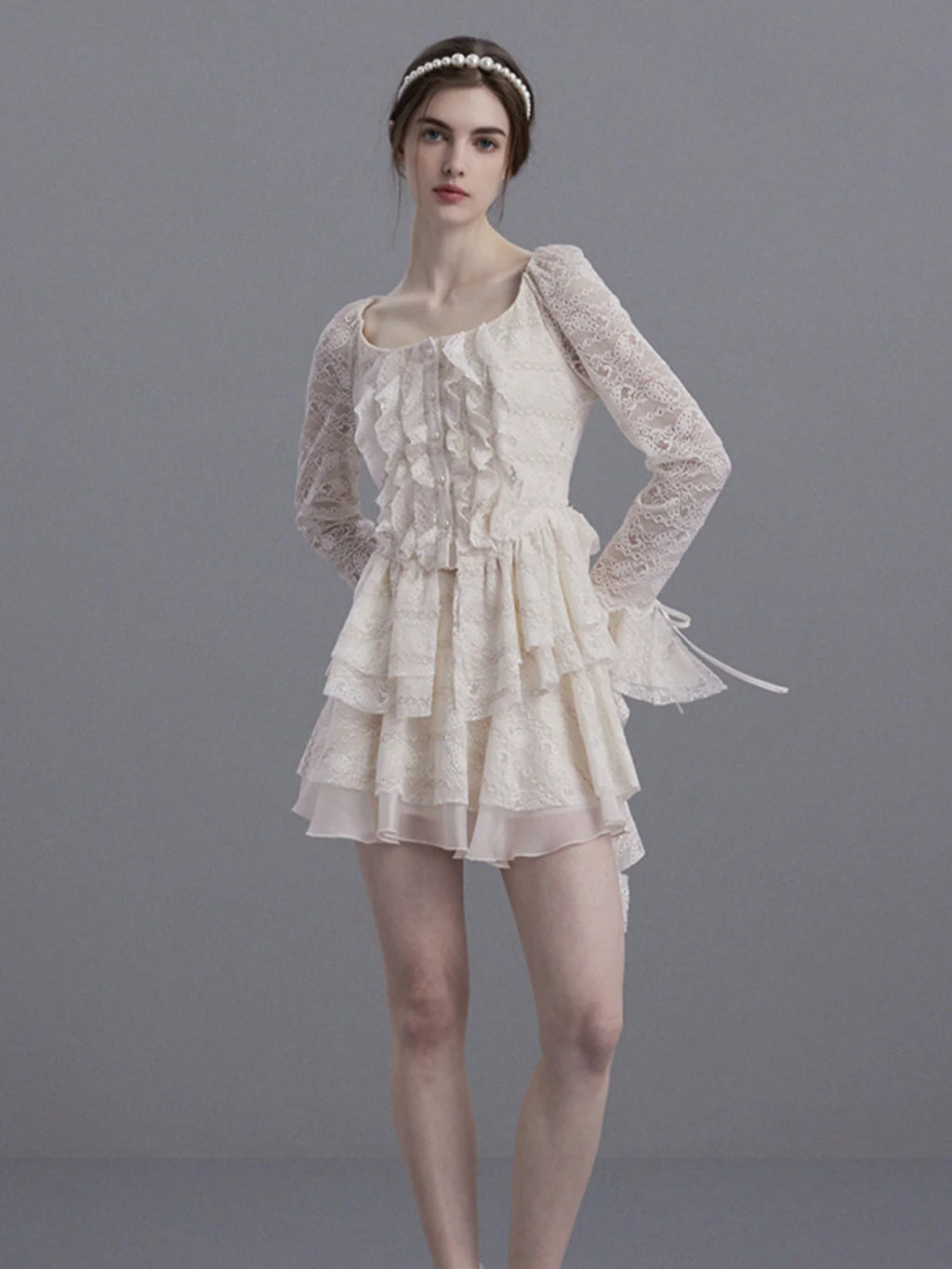 Romantic Vintage Lace Ruffle Top and Skirt Set