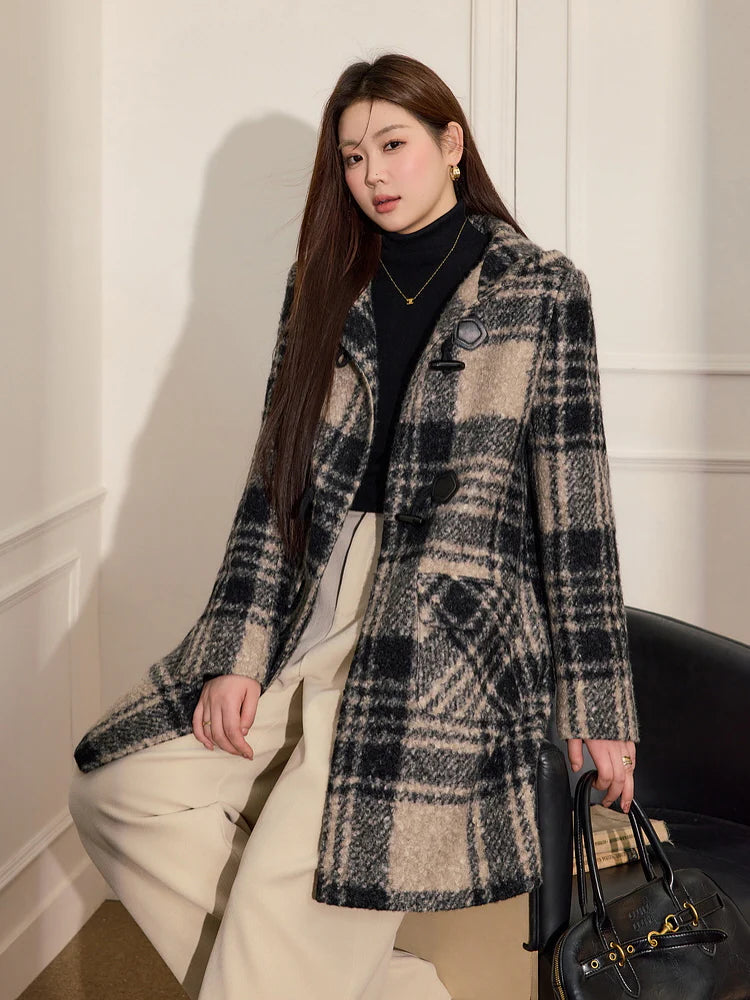Checkered Hooded Toggle Coat