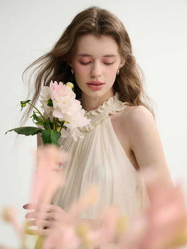 Ethereal Ruffle Halter Dress