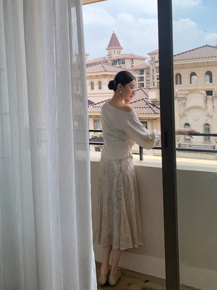 Champagne Sequin A-Line Skirt