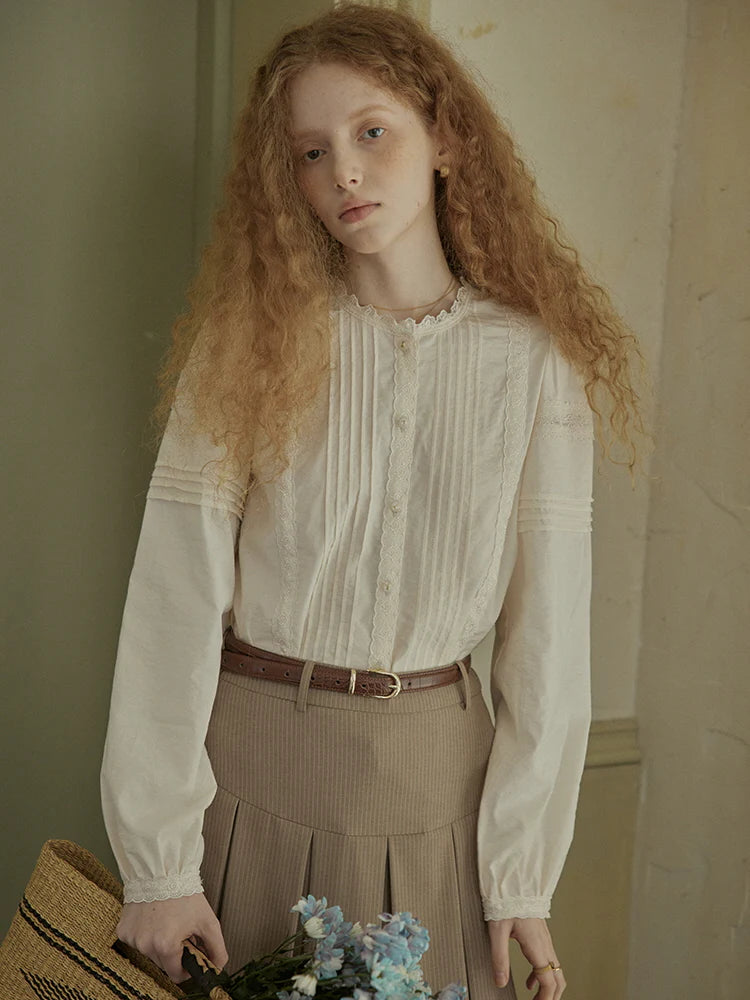 Romantic Vintage Pintuck Lace Blouse