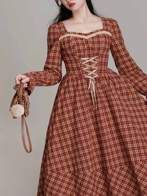 Vintage French Chic Checkered Dress