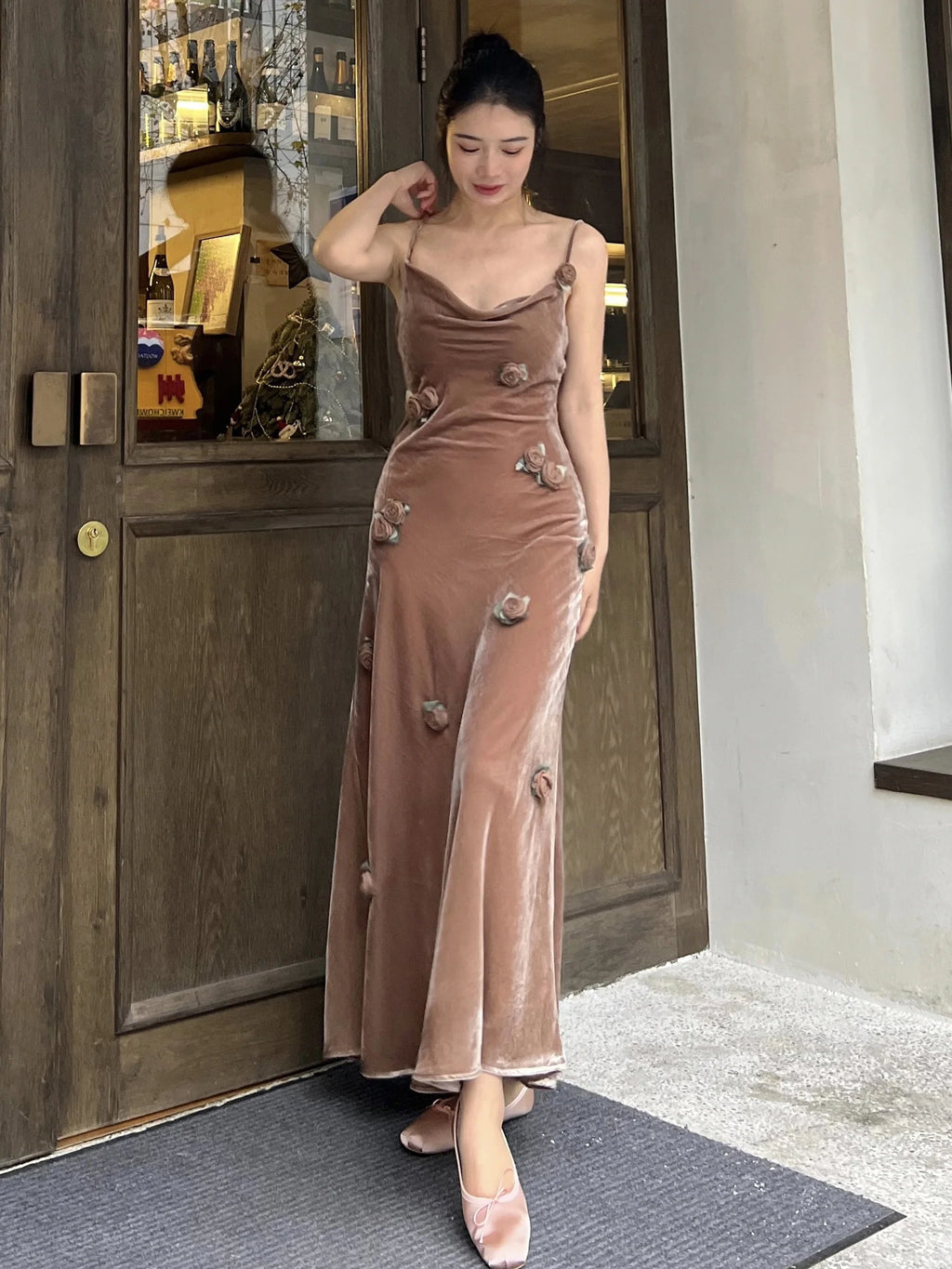 Velvet Blossom Evening Gown