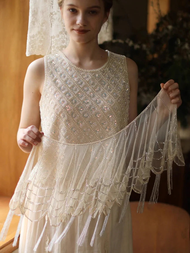 Moonlight Garden Beaded Cold Shoulder Top