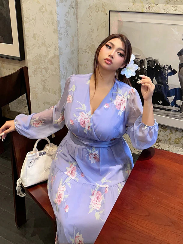 Lavender Rose Garden Chiffon Dress