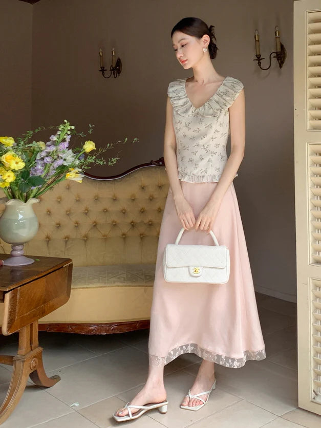 Rose Petal Ruffle Collar Floral Blouse