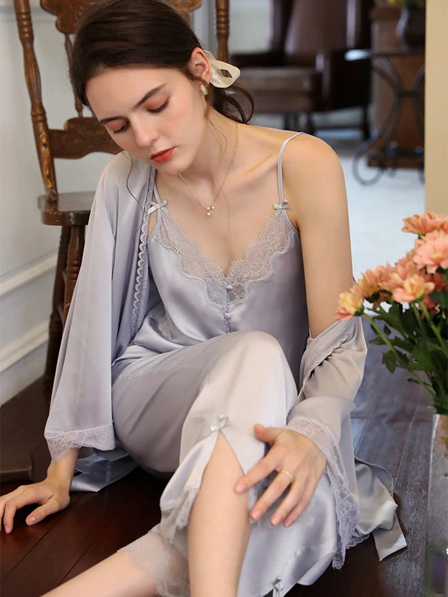 Moonlit Lace Satin Loungewear Trio