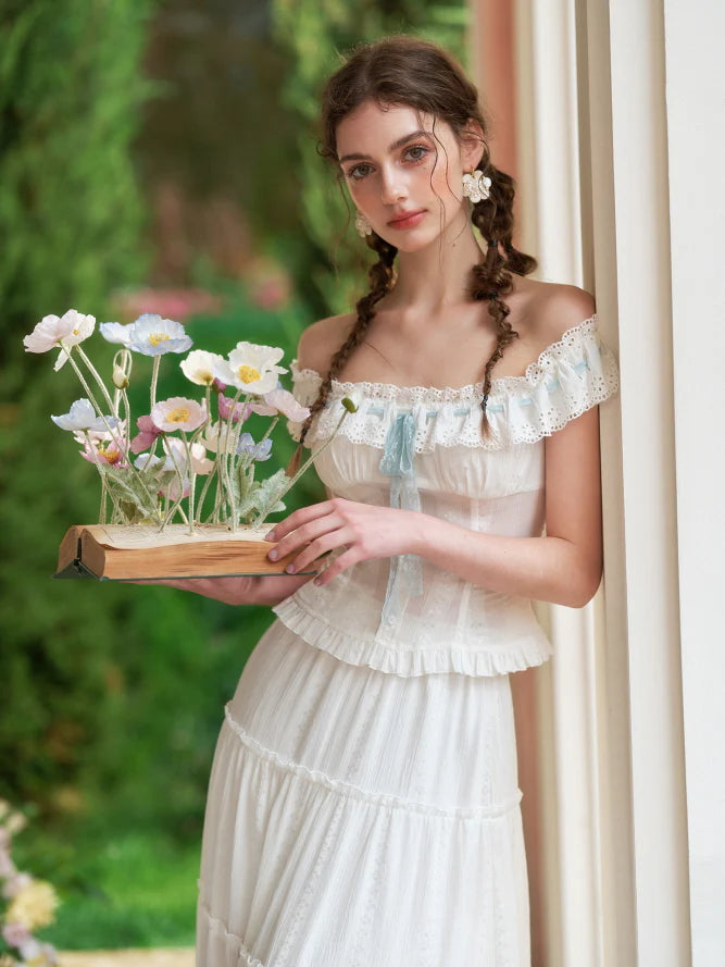 Blue Ribbon Garden White Top & Tiered Skirt
