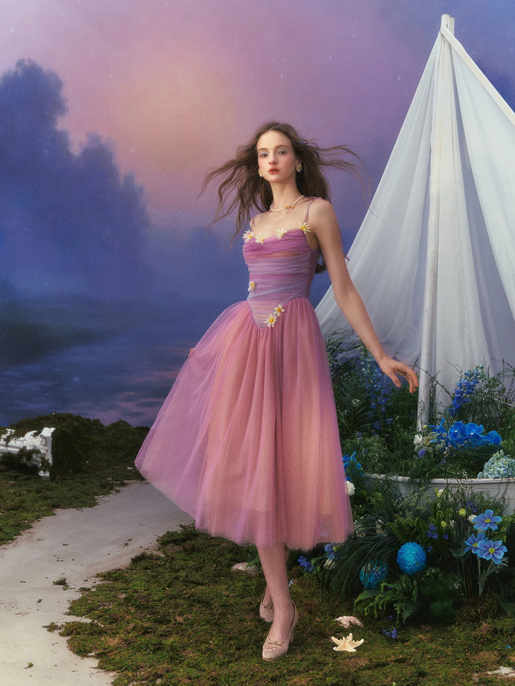 Moonlit Petal Fairy Gown Ombre Tulle Dress