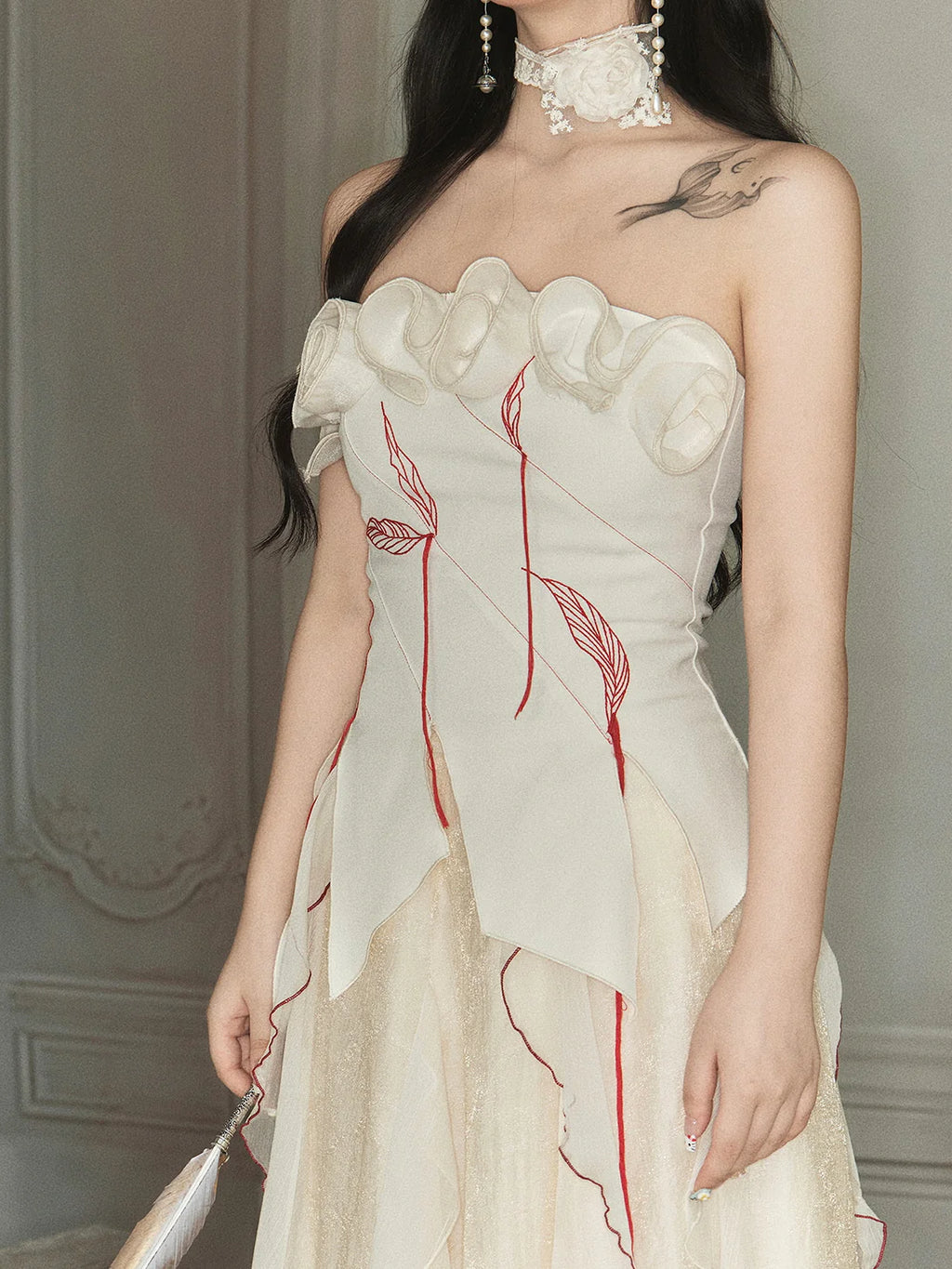 Enchanted Rose Embroidered Corset & Flowing Chiffon Skirt