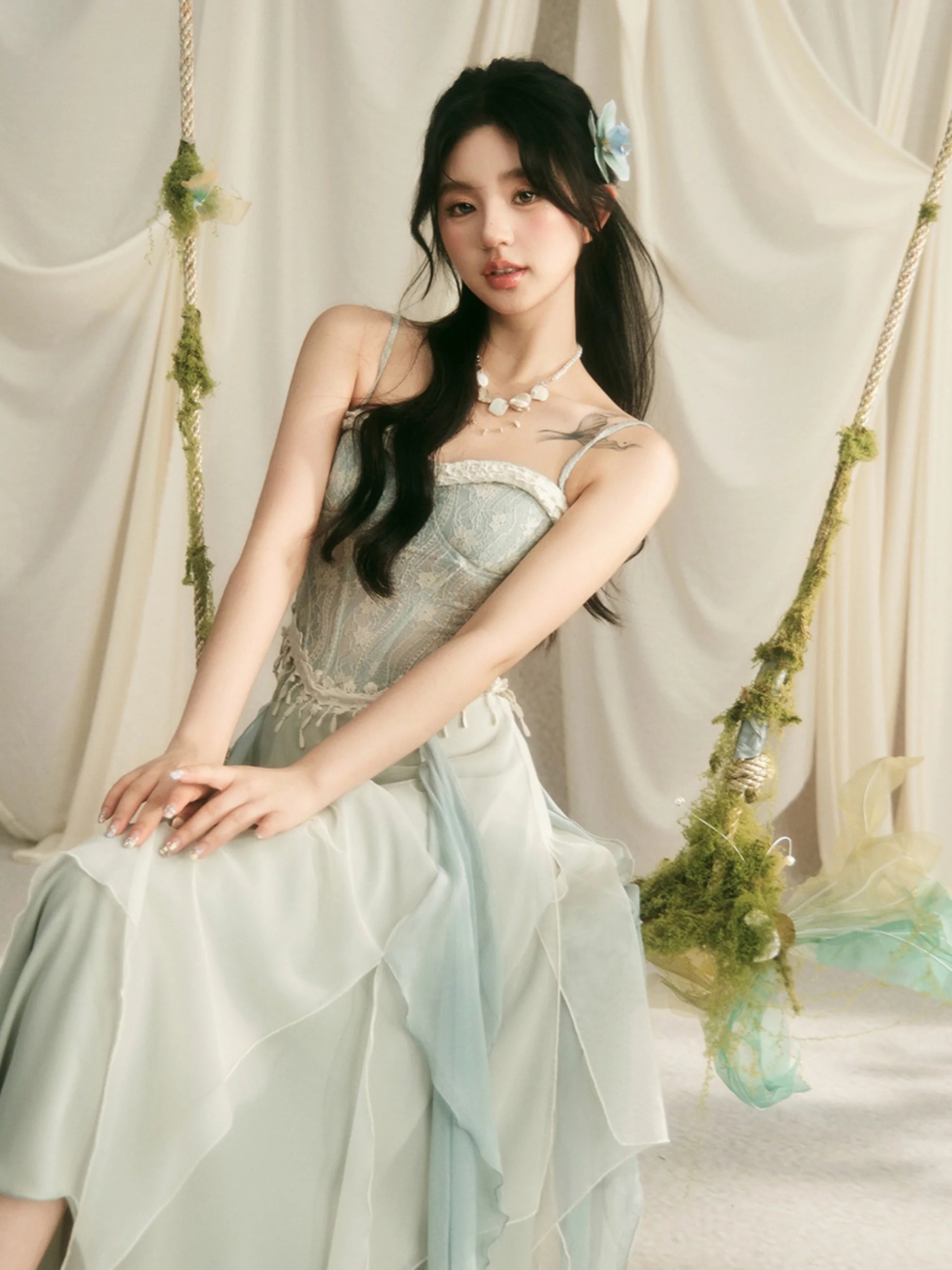 Ethereal Lace Corset & Dreamy Chiffon Skirt