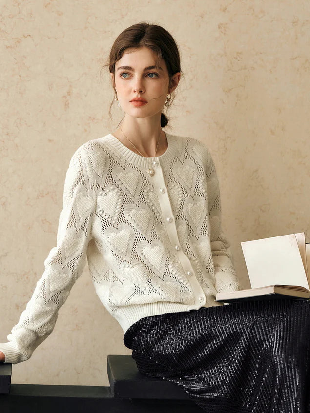 Heart Knit Pearl Button Cardigan