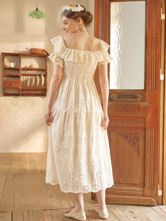 Ruffle Neckline Vintage Daisy Garden Dress