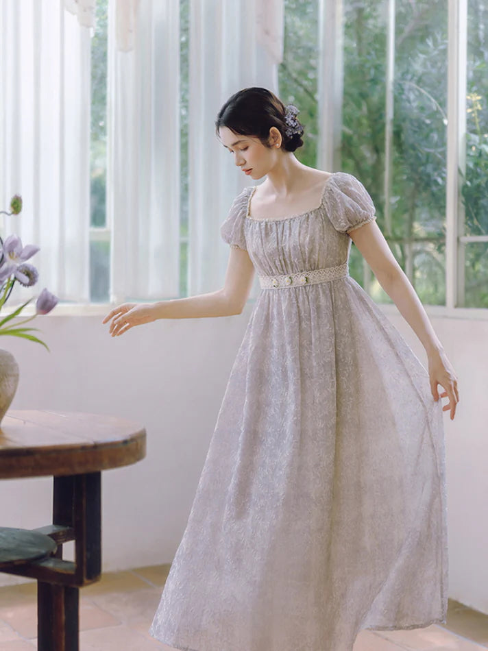 Lavender Bloom Embroidered Waist Dress
