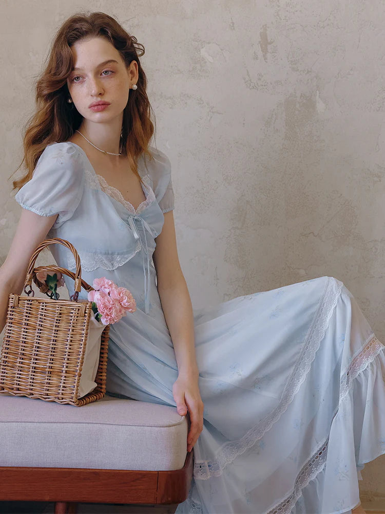 Sky Blue Lace Floral Dress