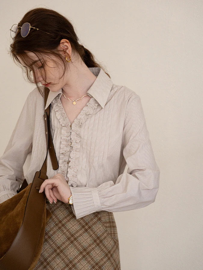 Vintage Charm Ruffled Cotton Blouse