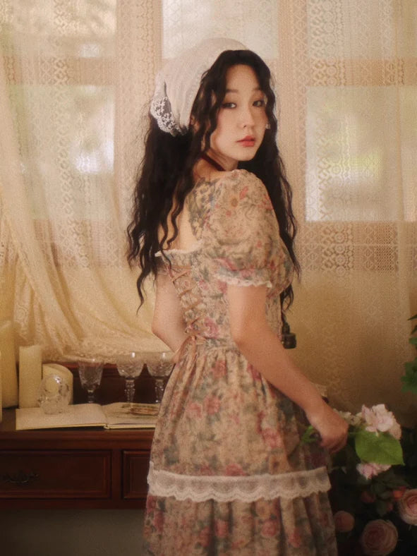 Antique Rose Lace Corset Dress