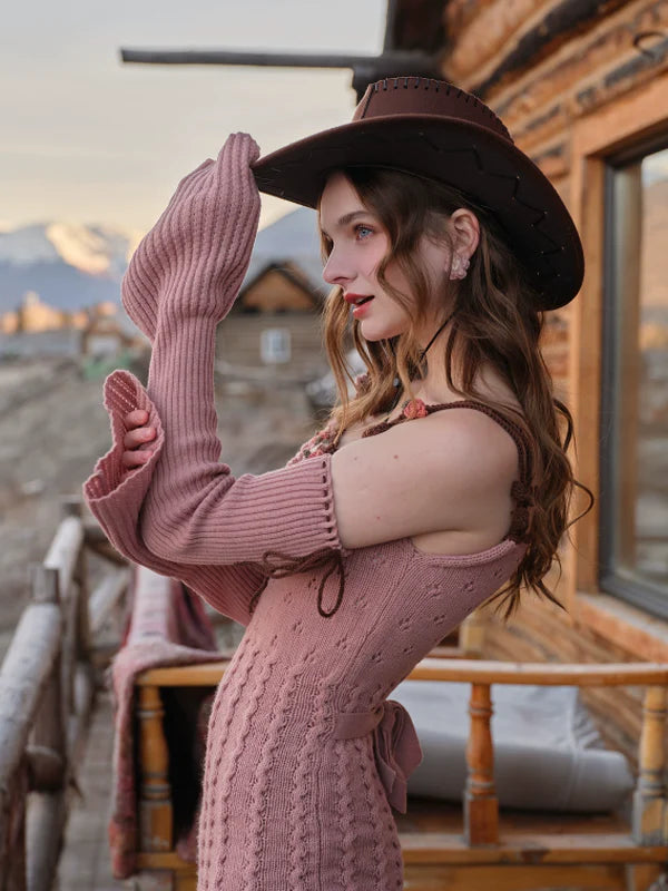 French Vintage Blooming Wool Knit Dress