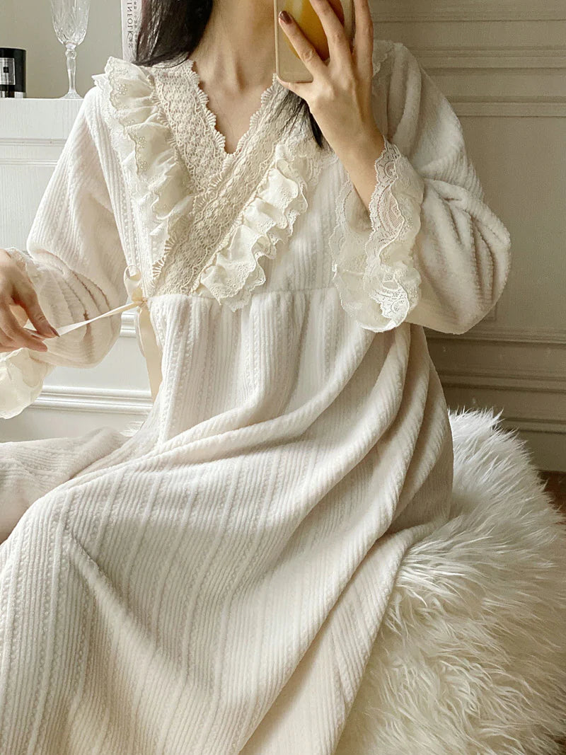 Dreamy Lace-Trim Velvet Nightgown