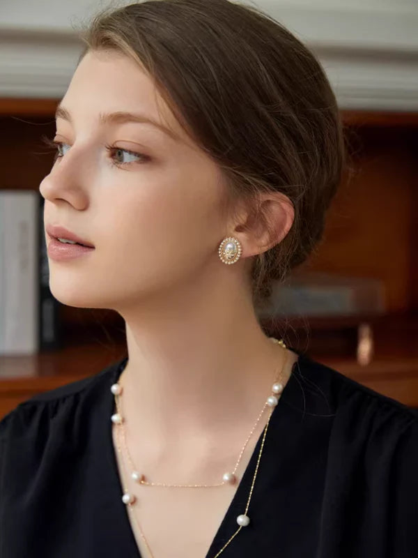 Elliptical Pearl Star Earrings