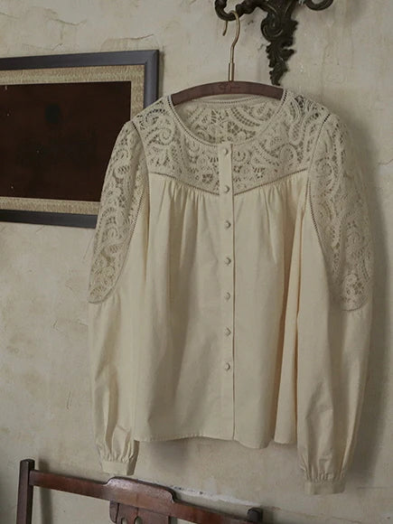 Romantic Lace Yoke Cotton Blouse