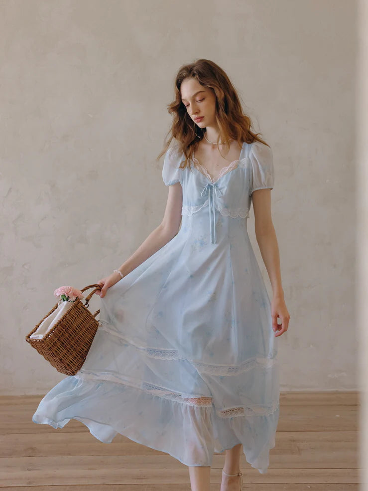 Sky Blue Lace Floral Dress