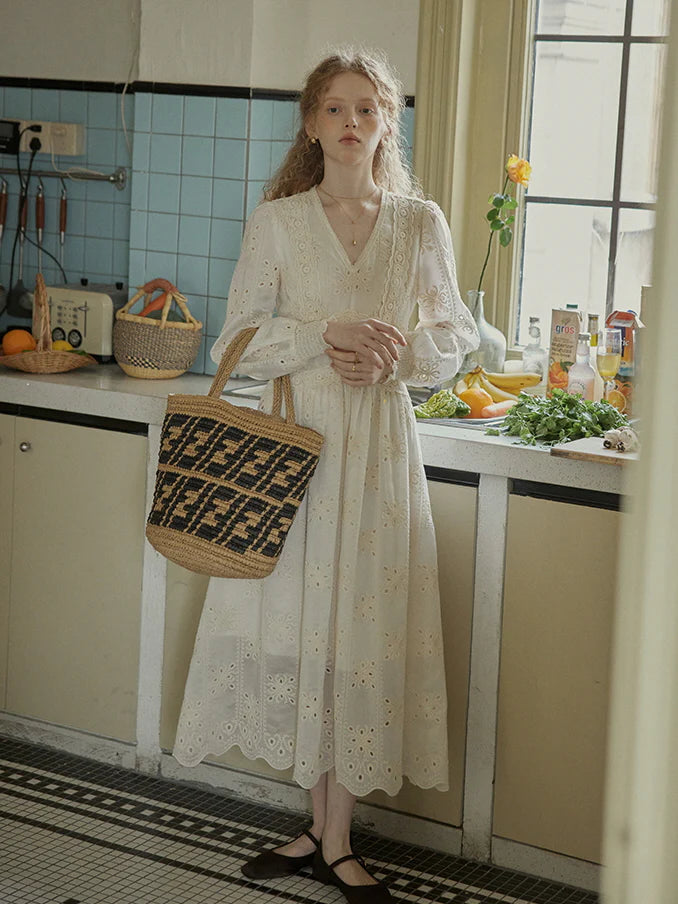 Vintage Lace Embroidered Long Dress