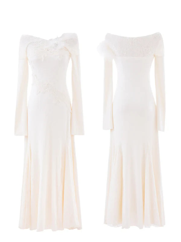 Winter Fairy Lace Feather Gown