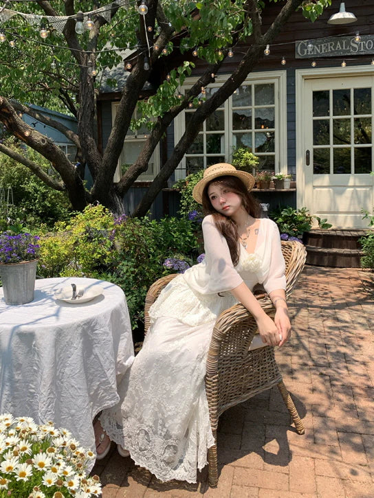 Ivory Garden Bloom Dress with Lace Ruffles