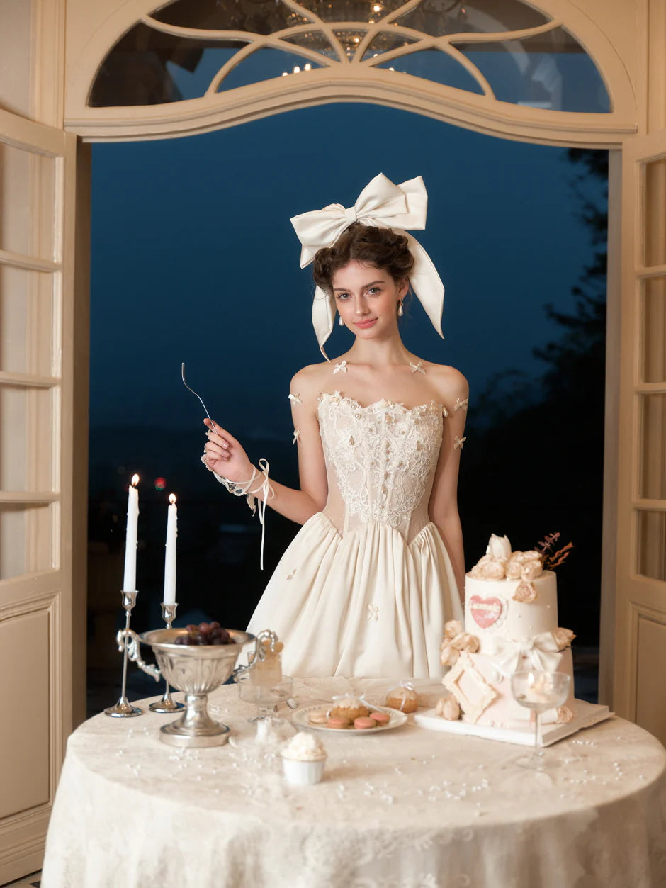 Ivory Lace Corset Bubble Mini Dress