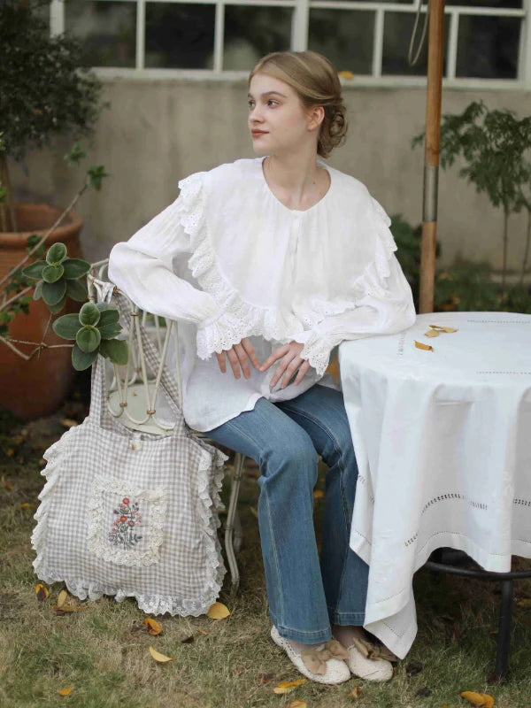 Romantic Broderie Ruffle Collar Blouse