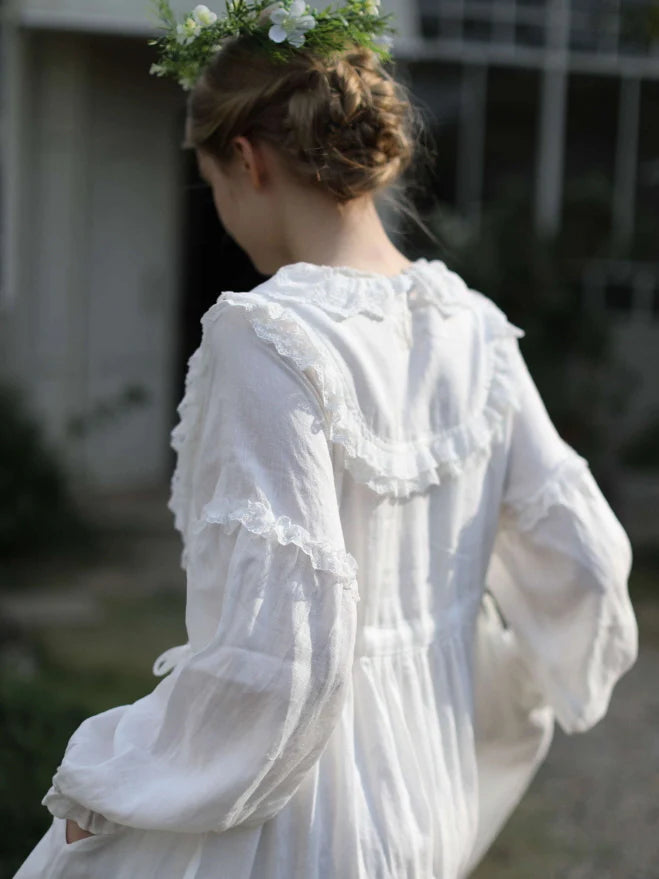 Fountain Embroidery Ramie Dress