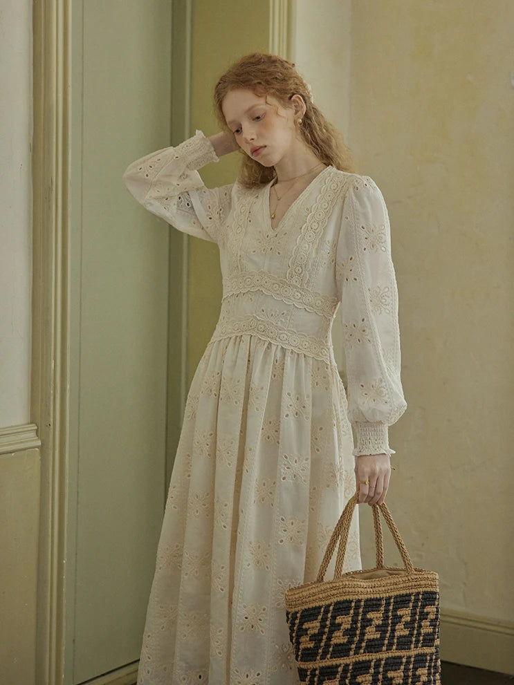 Vintage Lace Embroidered Long Dress